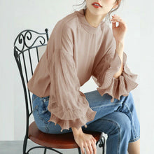 画像をギャラリービューアに読み込む, フリル裾レース切り替え無地コーデしやすいゆったり切り替えファッションシャツ・ブラウストップス