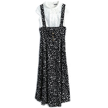 画像をギャラリービューアに読み込む, ホワイトレース透かし彫りブラウス&サスペンダーワンピーストッド柄シフォンワンピースセットアップ