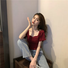 画像をギャラリービューアに読み込む, 多カラー選択ドレープ半袖ニットTシャツ