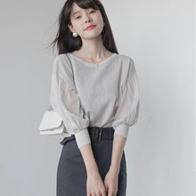 画像をギャラリービューアに読み込む, ニットパフスリーブシースルー半袖ブラウストップス