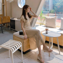 画像をギャラリービューアに読み込む, 優しい雰囲気フレンチ袖ハイウエストロングニットデートワンピース&無地スリップワンピースセットアップ