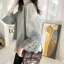 画像をギャラリービューアに読み込む, レース袖切替後ろフレア裾Tシャツトップス