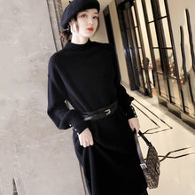 画像をギャラリービューアに読み込む, エレガントコーデ後ろボタン付きデザインニットワンピースデート通勤ワンピース(ベルト付き)