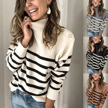 画像をギャラリービューアに読み込む, 4COLORS欧米ファッションストラップ柄ハイネックニットセータートップス