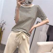 画像をギャラリービューアに読み込む, ストライプ柄半袖トップス&無地ガウチョセットアップ