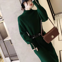 画像をギャラリービューアに読み込む, エレガントコーデ後ろボタン付きデザインニットワンピースデート通勤ワンピース(ベルト付き)