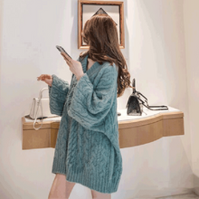 画像をギャラリービューアに読み込む, けだるい風気質ファッション厚手ランタンスリーブ長袖ゆったり着痩せ効果ニットカジュアルワンピース