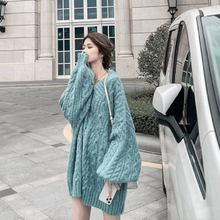 画像をギャラリービューアに読み込む, けだるい風気質ファッション厚手ランタンスリーブ長袖ゆったり着痩せ効果ニットカジュアルワンピース