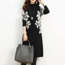 画像をギャラリービューアに読み込む, エレガント女性ファッション高見えファッション花柄ゆったり着痩せ効果ニットワンピース