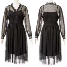 画像をギャラリービューアに読み込む, 優しい雰囲気花柄フリル裾メッシュ切り替え長袖ゆったり気質ロングデートワンピース