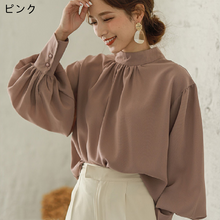 画像をギャラリービューアに読み込む, レデイースファッション無地クルーネックシフォンコーデしやすいシャツ・ブラウストップス