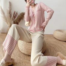 画像をギャラリービューアに読み込む, 2カラーファッションチェック柄Ⅴネックアウター&ハイウエストロングパンツセットアップ