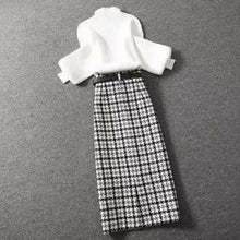 画像をギャラリービューアに読み込む, 2カラー無地ニットハイネックセンター&チェック柄ベルト付きスカートセットアップ