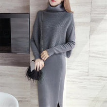 画像をギャラリービューアに読み込む, 厚手ファッションハイネックセンター&無地ニットスリットワンピースセットアップ