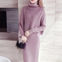 画像をギャラリービューアに読み込む, 厚手ファッションハイネックセンター&無地ニットスリットワンピースセットアップ