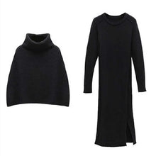 画像をギャラリービューアに読み込む, 厚手ファッションハイネックセンター&無地ニットスリットワンピースセットアップ