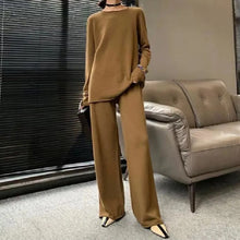 画像をギャラリービューアに読み込む, 組み合わせやすい無地ニットトップス&ロングパンツセットアップ