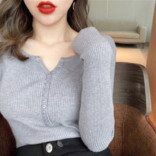 画像をギャラリービューアに読み込む, 8カラー組み合わせやすいⅤネックスリムニットトップス