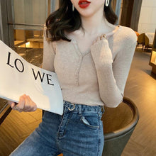 画像をギャラリービューアに読み込む, 8カラー組み合わせやすいⅤネックスリムニットトップス