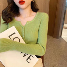 画像をギャラリービューアに読み込む, 8カラー組み合わせやすいⅤネックスリムニットトップス