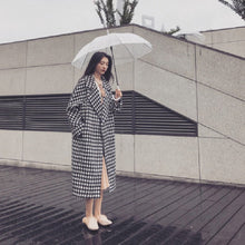 画像をギャラリービューアに読み込む, 韓国風レトロカジュアルチェック柄厚手ロングラシャコート