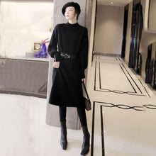 画像をギャラリービューアに読み込む, エレガントコーデ後ろボタン付きデザインニットワンピースデート通勤ワンピース(ベルト付き)