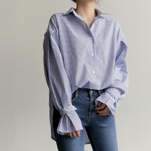画像をギャラリービューアに読み込む, ストライプ柄フラウンススリーブブラウストップスシャツ