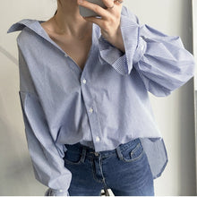 画像をギャラリービューアに読み込む, ストライプ柄フラウンススリーブブラウストップスシャツ