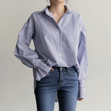 画像をギャラリービューアに読み込む, ストライプ柄フラウンススリーブブラウストップスシャツ