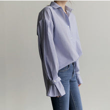 画像をギャラリービューアに読み込む, ストライプ柄フラウンススリーブブラウストップスシャツ