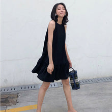 画像をギャラリービューアに読み込む, ブラック無地アームホール大人かわいいカジュアルワンピース