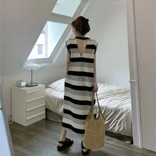 画像をギャラリービューアに読み込む, ボーダー柄配色切替ストライプ柄後ろ開きデザインカジュアルワンピース