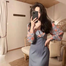 画像をギャラリービューアに読み込む, 優しい気質女性ファッション花柄切り替え長袖ファッションロングデートワンピース
