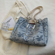画像をギャラリービューアに読み込む, ビーズ付き飾り花柄トートバッグ大容量バッグ3カラー選択