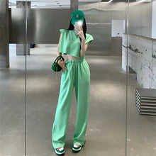 画像をギャラリービューアに読み込む, フレンチ袖ショートタイプトップス&カジュアルパンツセットアップ