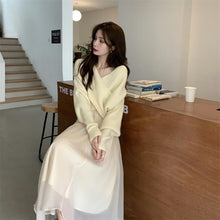 画像をギャラリービューアに読み込む, ニットカシュクールトップス&無地スカートデートコーデ春セットアップ