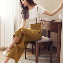 画像をギャラリービューアに読み込む, 女性ファッション合わせやすいゆったり着痩せ効果スリットサロペットワイドレッグパンツ