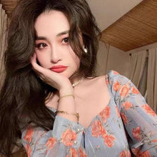 画像をギャラリービューアに読み込む, 優しい気質女性ファッション花柄切り替え長袖ファッションロングデートワンピース