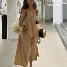 画像をギャラリービューアに読み込む, フリル裾無袖オールインワン無地シンプルジャンプスーツオールインワン