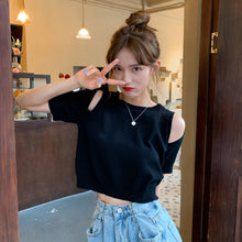 画像をギャラリービューアに読み込む, 肩開きニット無地半袖トップス