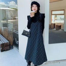 画像をギャラリービューアに読み込む, 黒トップス&フレア袖ベストワンピースチェック柄ワンピースセットアップ