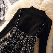画像をギャラリービューアに読み込む, 三点セット2カラーチェック柄ベスト&無地ニットトップス&合わせやすいスカートセットアップ