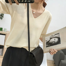 画像をギャラリービューアに読み込む, 人気沸騰ニットvネック半袖トップス