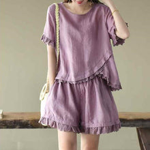 画像をギャラリービューアに読み込む, デザインスタイル不規則レース切り替えトップス&無地レース切り替え着痩せ効果ワイドレッグショーツセットアップ