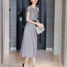 画像をギャラリービューアに読み込む, ファッションゆったり無袖気質ラウンドネックチェック柄ワンピース