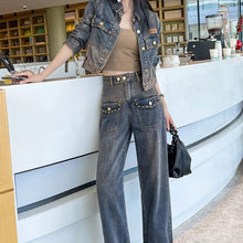 画像をギャラリービューアに読み込む, カッコよいデニムコート&ハイウエストジーンパンセットアップ