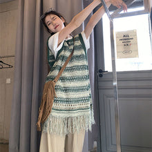 画像をギャラリービューアに読み込む, ニットタッセル配色切替ノースリーブベストワンピース