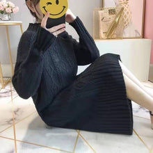 画像をギャラリービューアに読み込む, ラウンドネック韓国風レデイースファッションゆったりコーデしやすい長袖ニットカジュアルワンピース