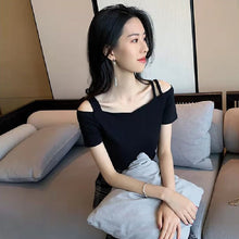 画像をギャラリービューアに読み込む, オフショルダーTシャツ 着痩せ効果半袖無地シャツ・ブラウス