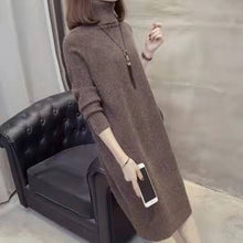 画像をギャラリービューアに読み込む, 優しい気質タートルネックゆったり着痩せ効果合わせやすいニットカジュアルワンピース